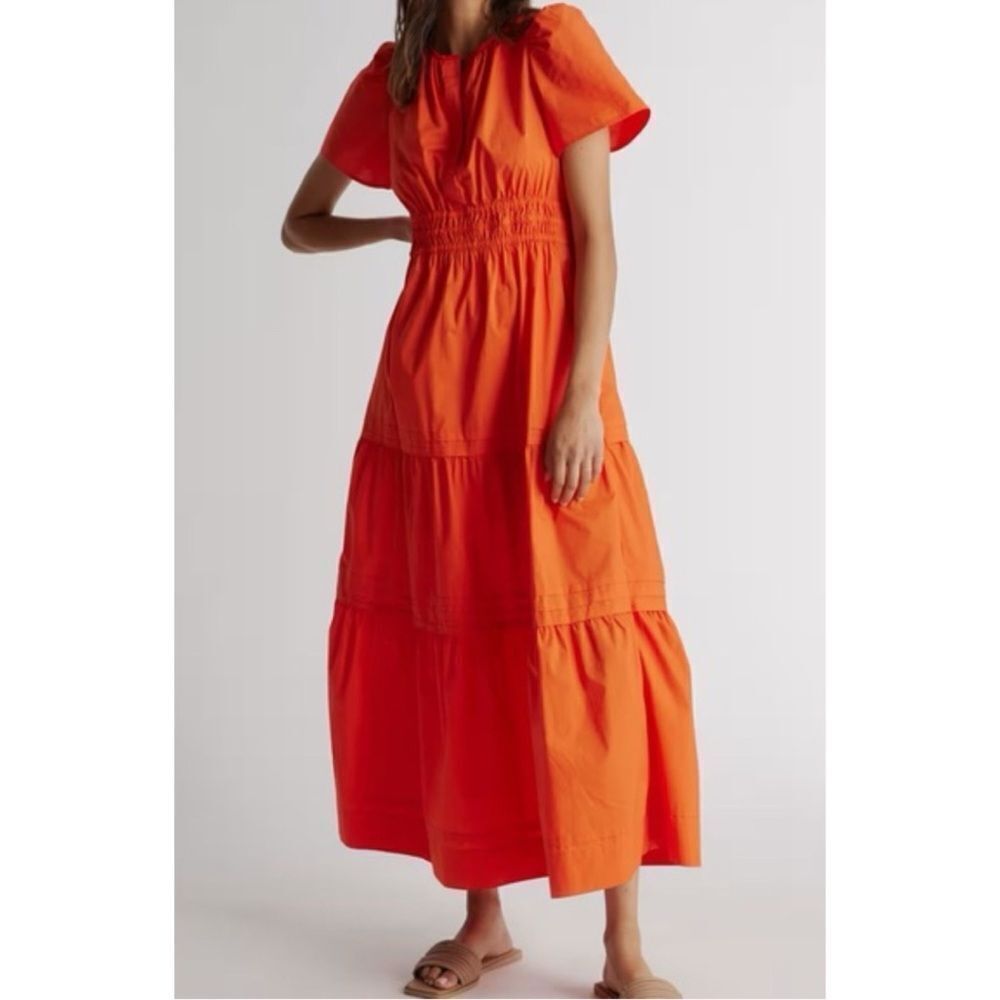 Quince Organic Cotton Poplin Tiered Maxi Dress Size S
